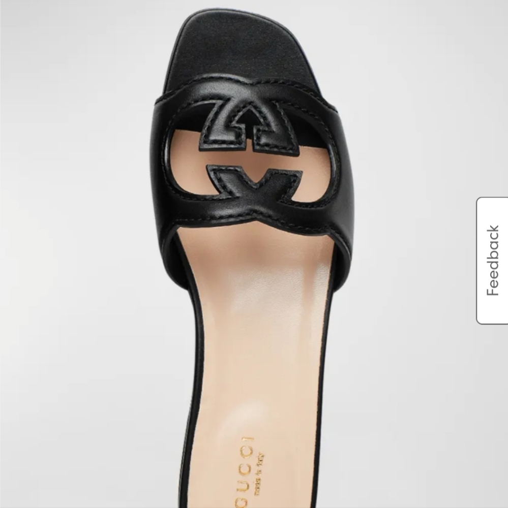 Gucci Leather Logo Cutout Flat Sandals